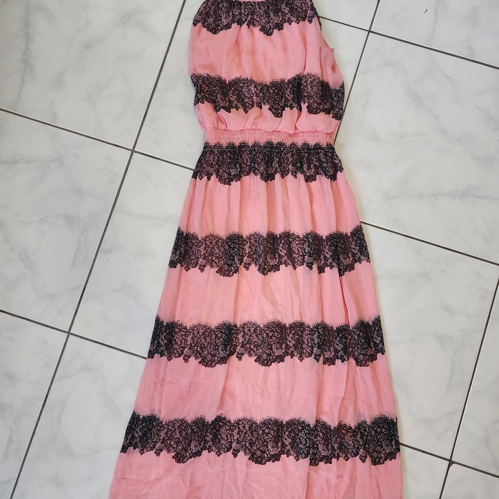 Enfocus Studio Pink and Black Lace Dress
